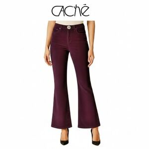 Cache Women's Pants Size 6 Deep‎ Purple Velvet-Look Corduroy Rhinestone Button